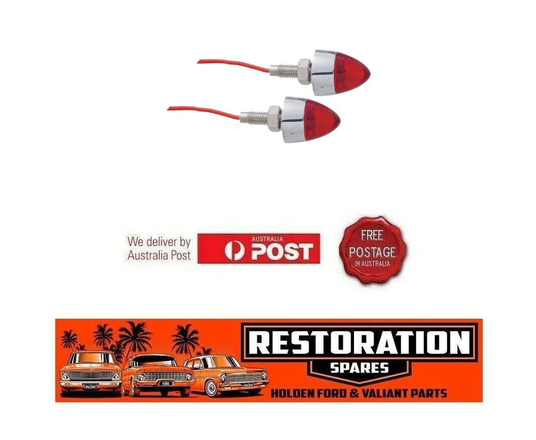 NUMBER PLATE RED LED LIGHT CHROME STEEL HOUSING PAIR (2)