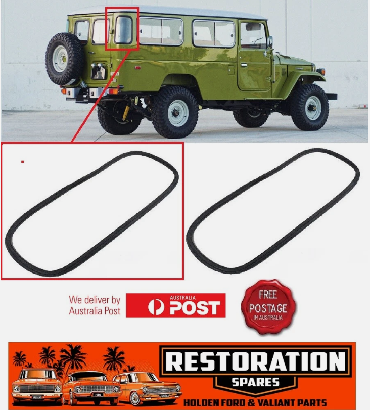 TOYOTA LAND CRUISER FJ40 FJ45 TROOPY OR SHORTY PAIR (2) REAR CORNER CURVED GLASS SEALS