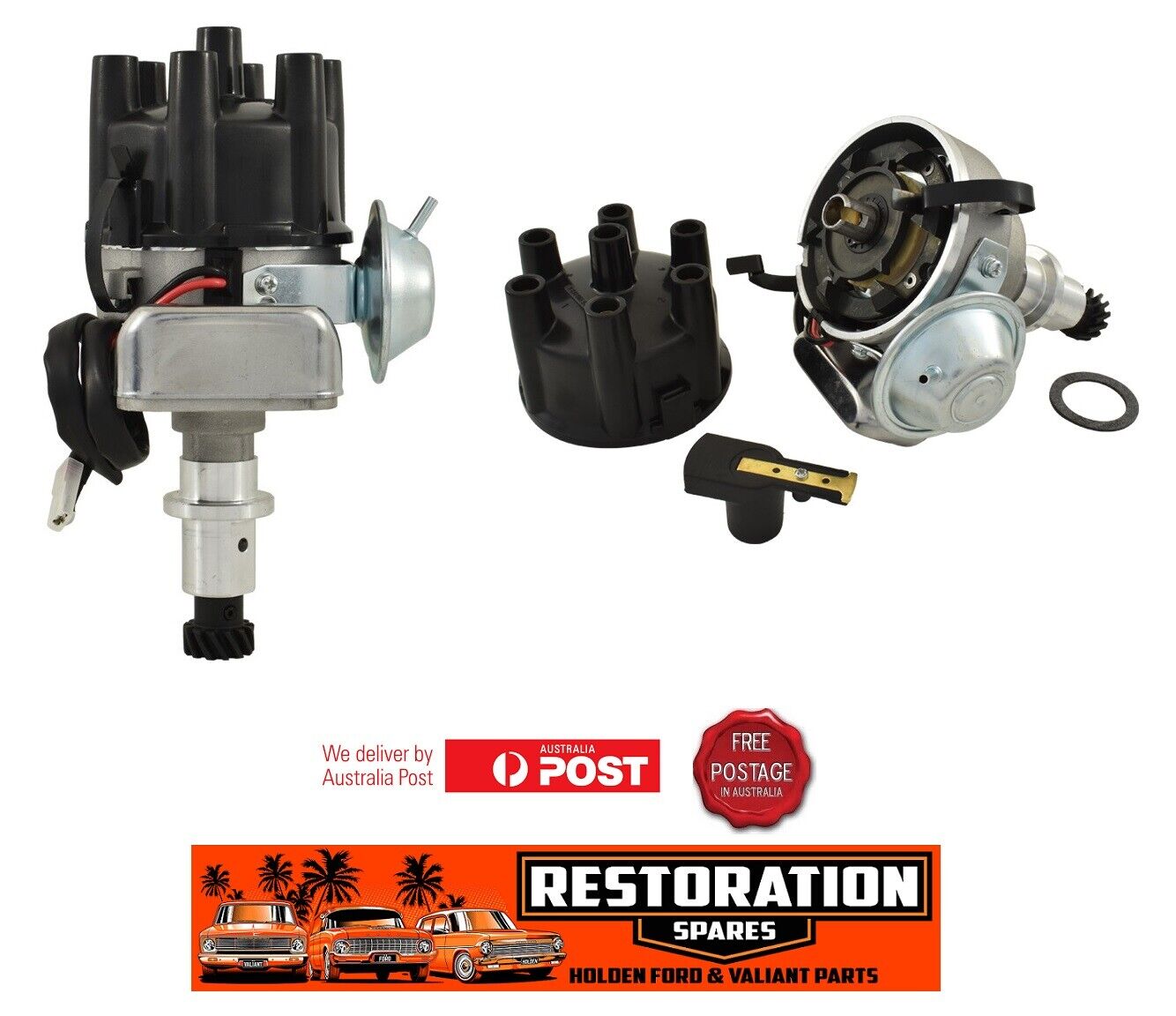 HOLDEN RED BLUE BLACK 6 CYLINDER BOSCH STYLE READY TO RUN ELECTRONIC DISTRIBUTOR