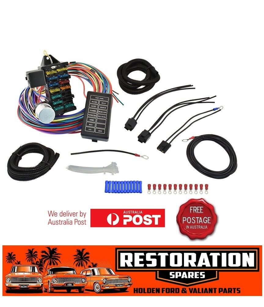 UNIVERSAL REPLACEMENT 12 CIRCUIT WIRING HARNESS HOT ROD CUSTOM HOLDEN FORD CAR