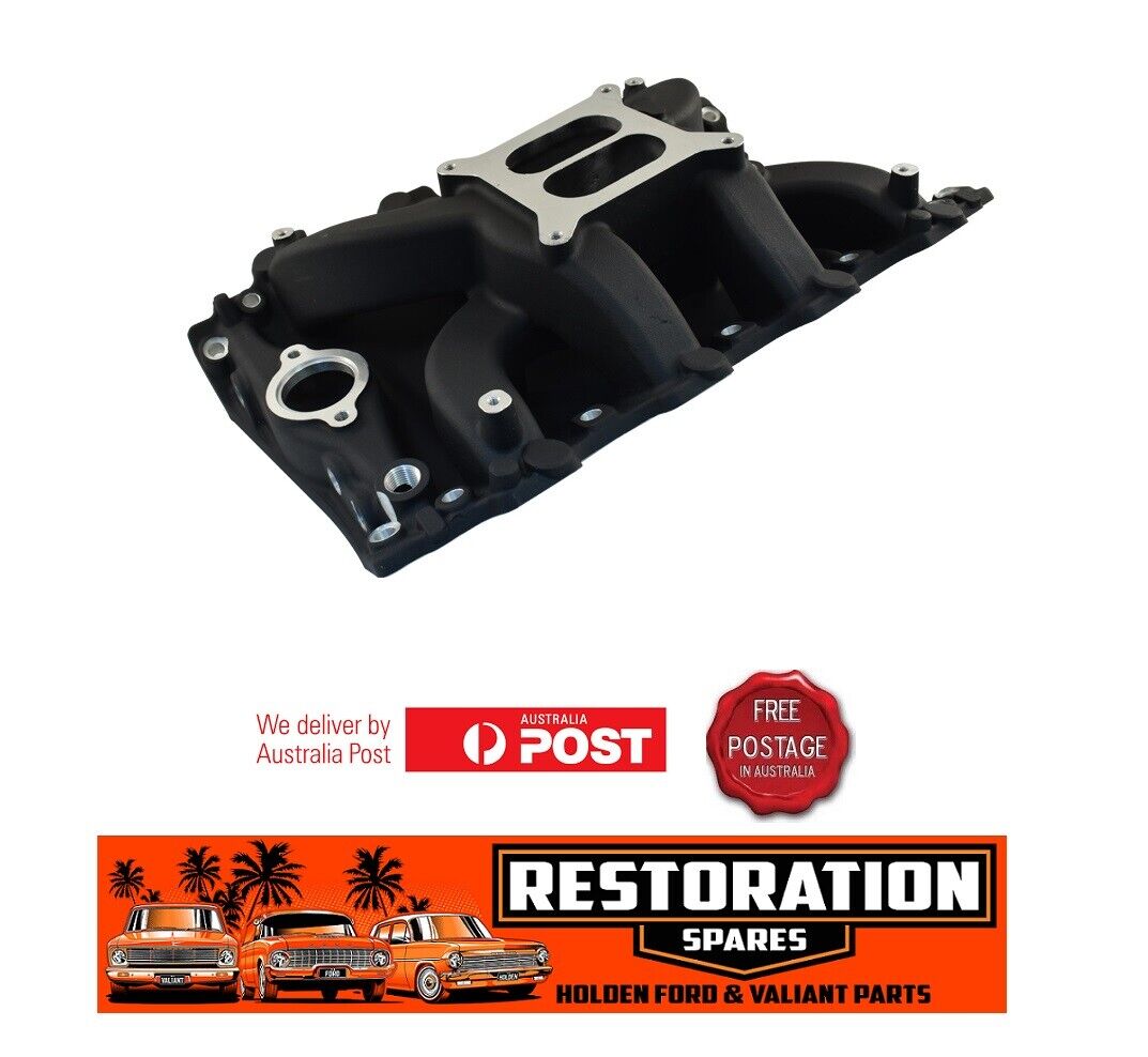 HOLDEN 308 T0 VN HEADS DUEL PLANE STREET MANIFOLD BLACK IN COLOUR