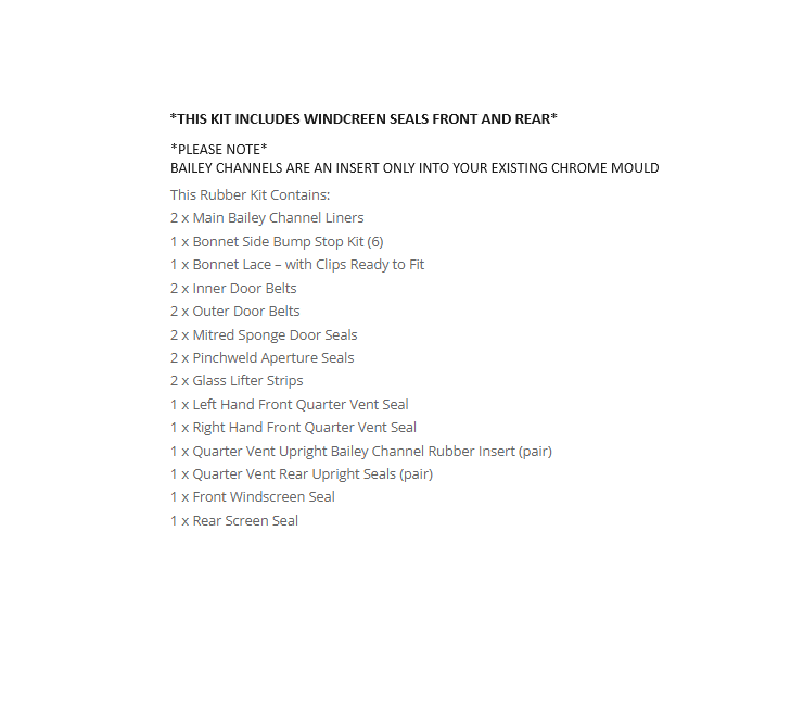 DODGE TRUCK UTE D5N AT5 INTERNATIONAL C1100 BODY RUBBER KIT