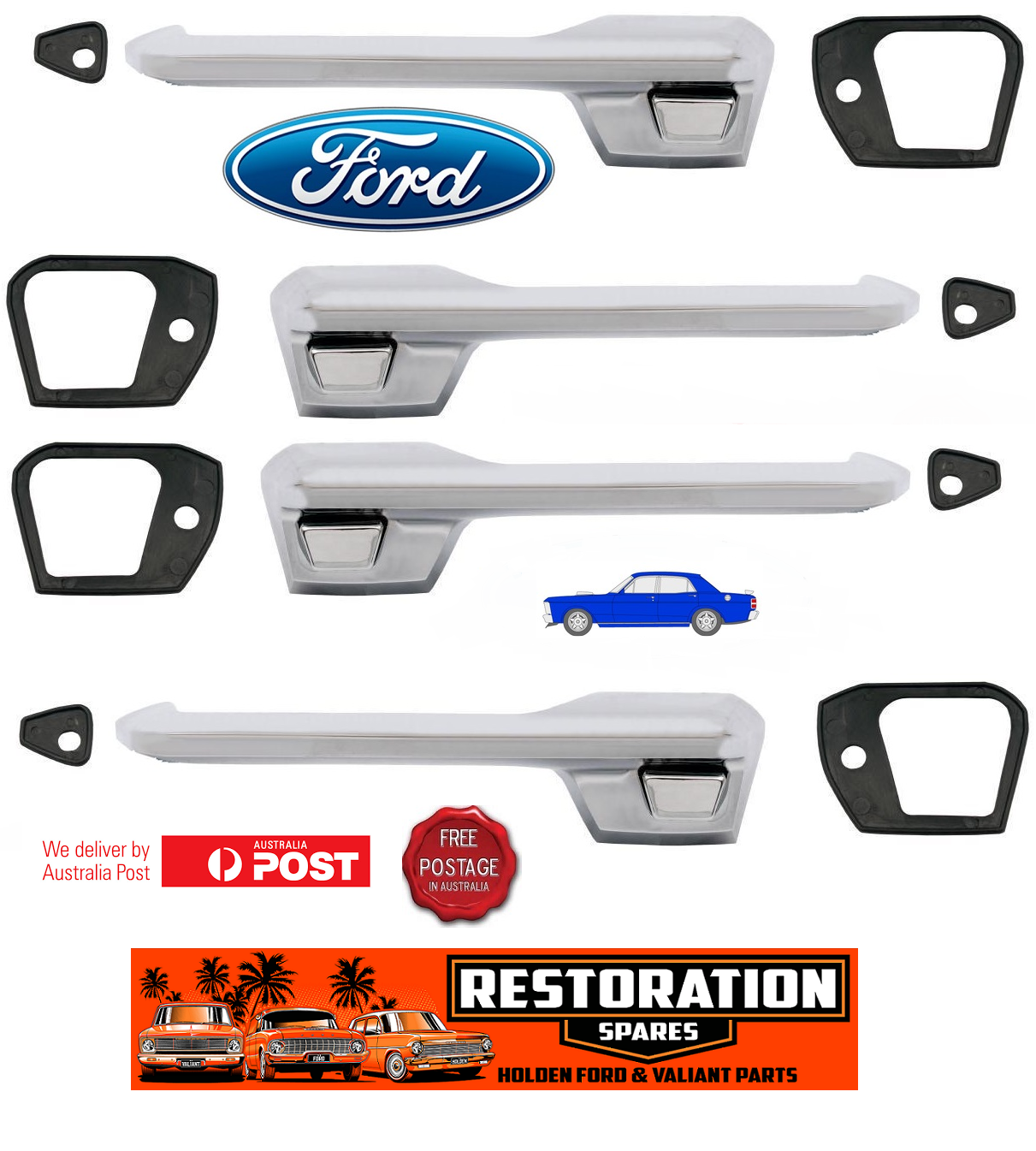 FORD FALCON XR XT XW XY FRONT & REAR OUTER DOOR HANDLE SET
