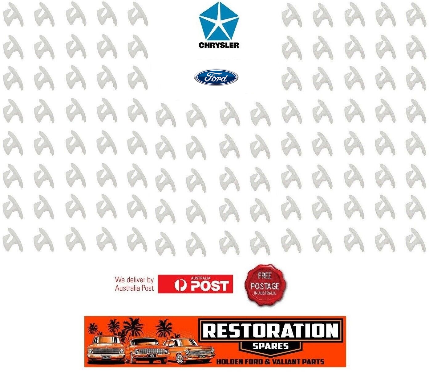 FISH HOOK DOOR SEAL TO BODY CLIP (PACKET OF 100) SUITS FORD AND VALIANT