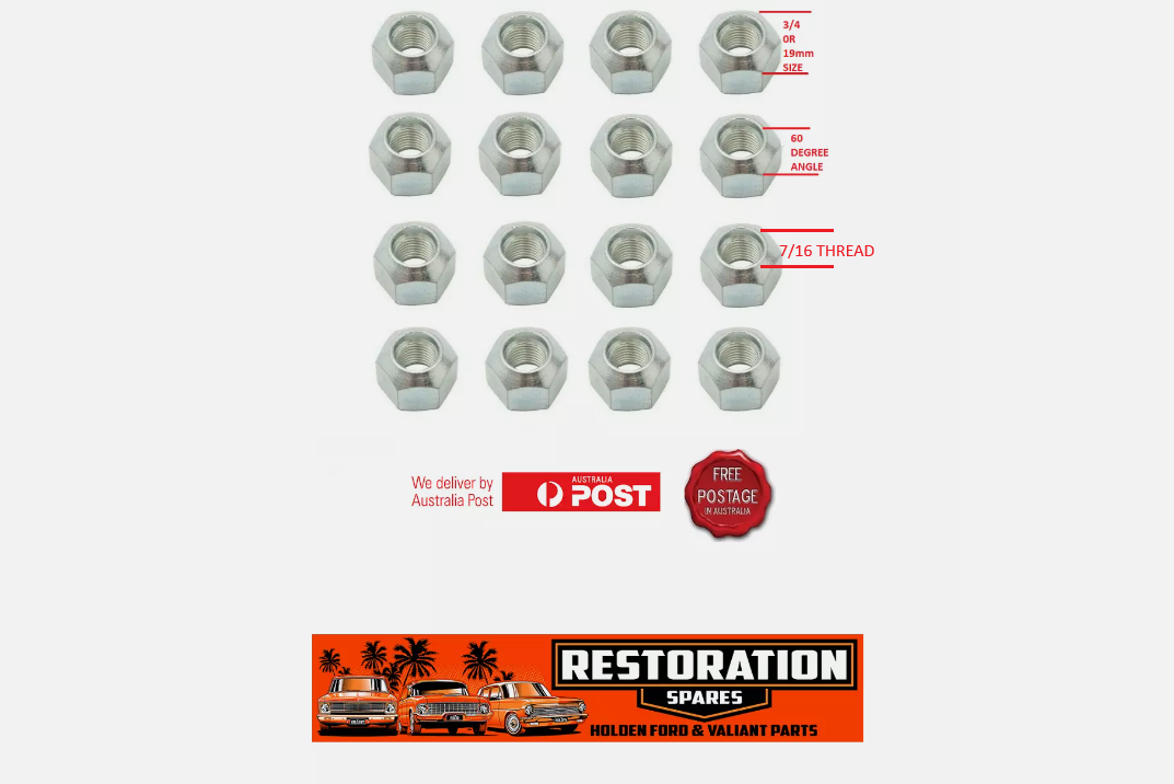 16 WHEEL NUTS 7/16 THREAD 60 DEGREE