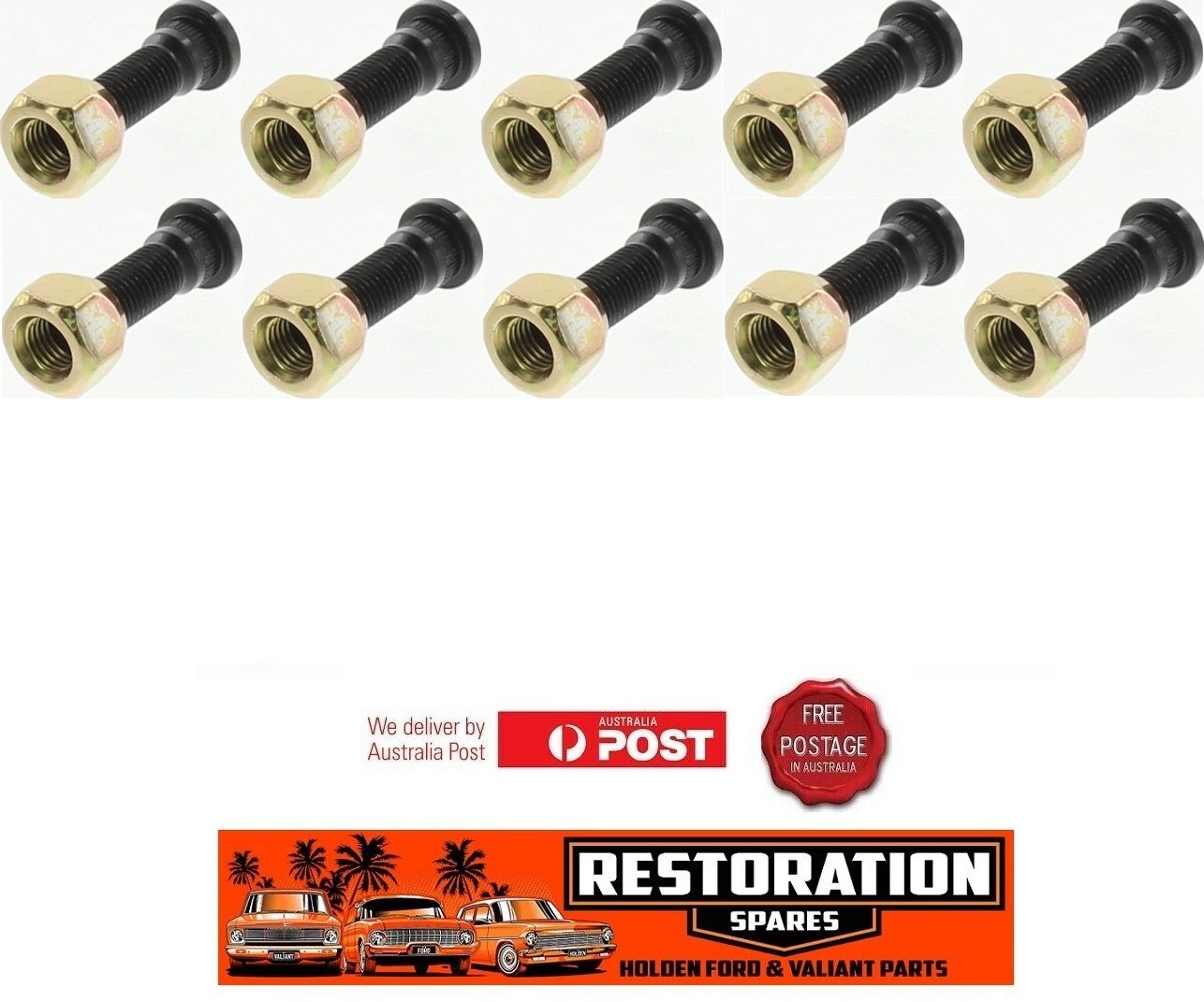 HOLDEN FE FC FB EK EJ EH HD HR HK HT HG WHEEL STUD & NUT KIT X 10