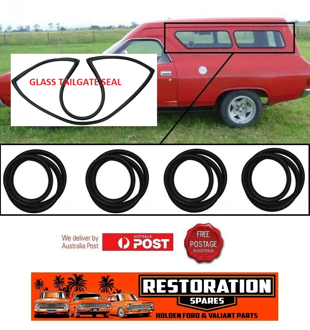 FORD FALCON XA XB XC PANEL VAN TRADESMAN SIDE AND TAILGATE WINDOW GLASS SEALS