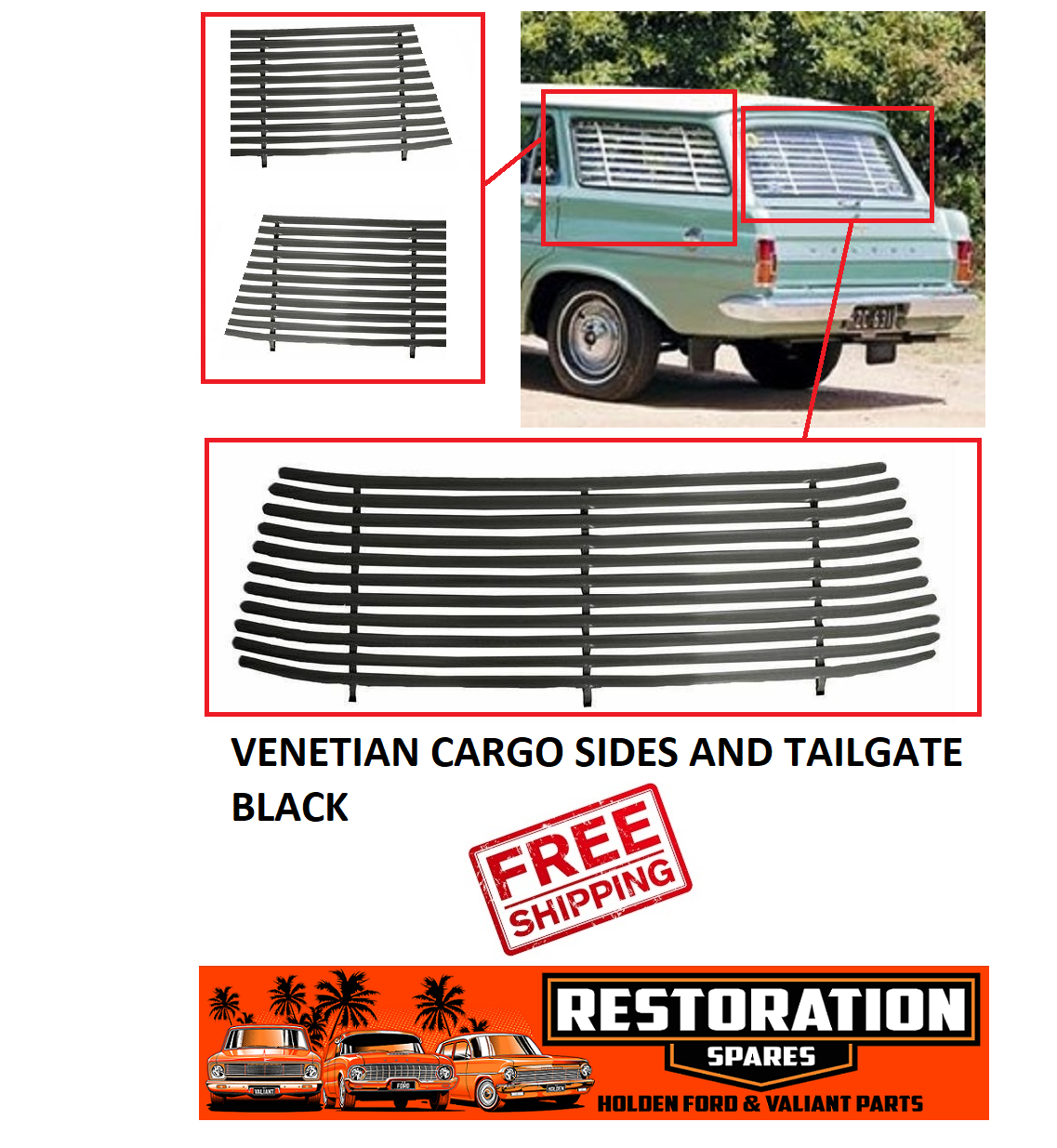 HOLDEN EJ EH STATION WAGON TAILGATE & CARGO WINDOW VENETIAN BLACK