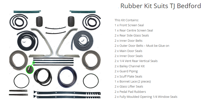 TJ BEDFORD TRUCK RUBBER KIT