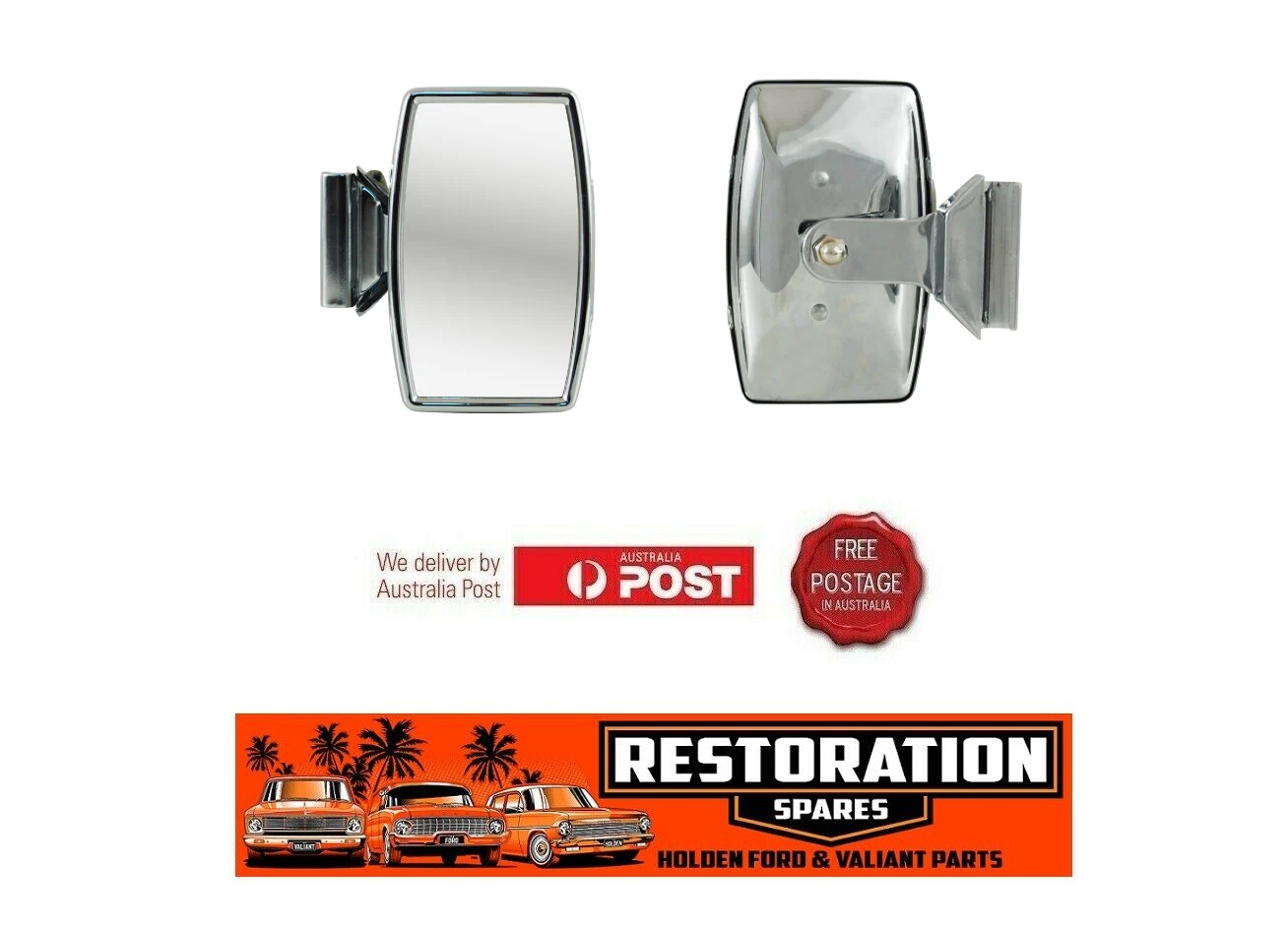 PAIR (2) CLAMP ON RECTANGLE MIRROR HOT ROD CUSTOM HOLDEN FORD VALIANT