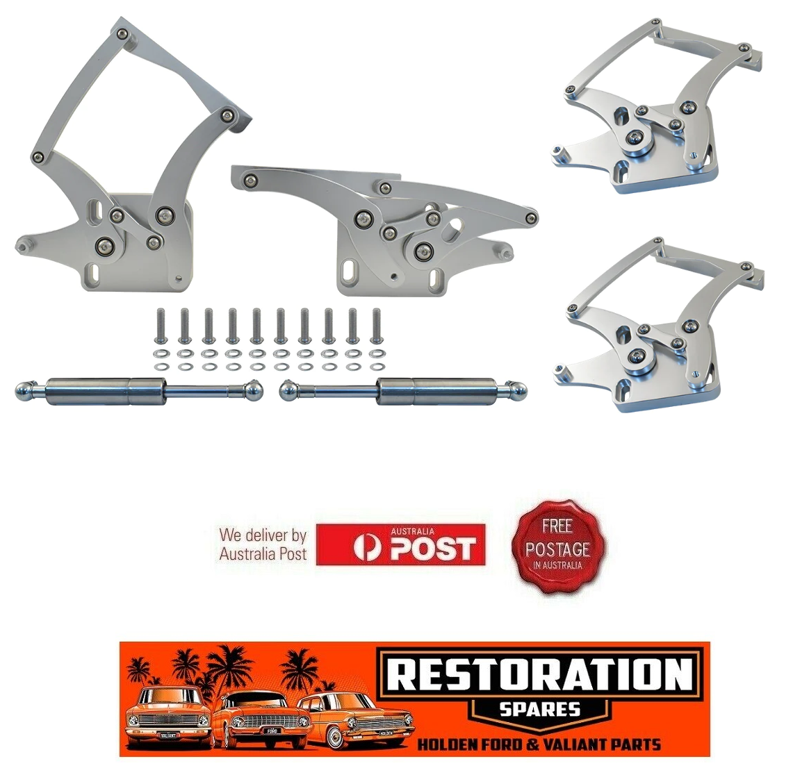 FORD MUSTANG 1964 1965 1966 BILLET SILVER ALLOY BONNET HINGE KIT