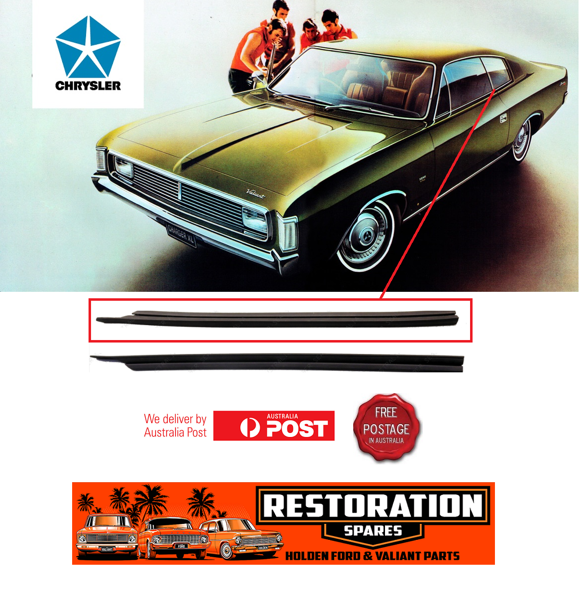 CHRYSLER VALIANT VH CHARGER LH & RH GLASS DIVIDER SEALS PAIR (2)