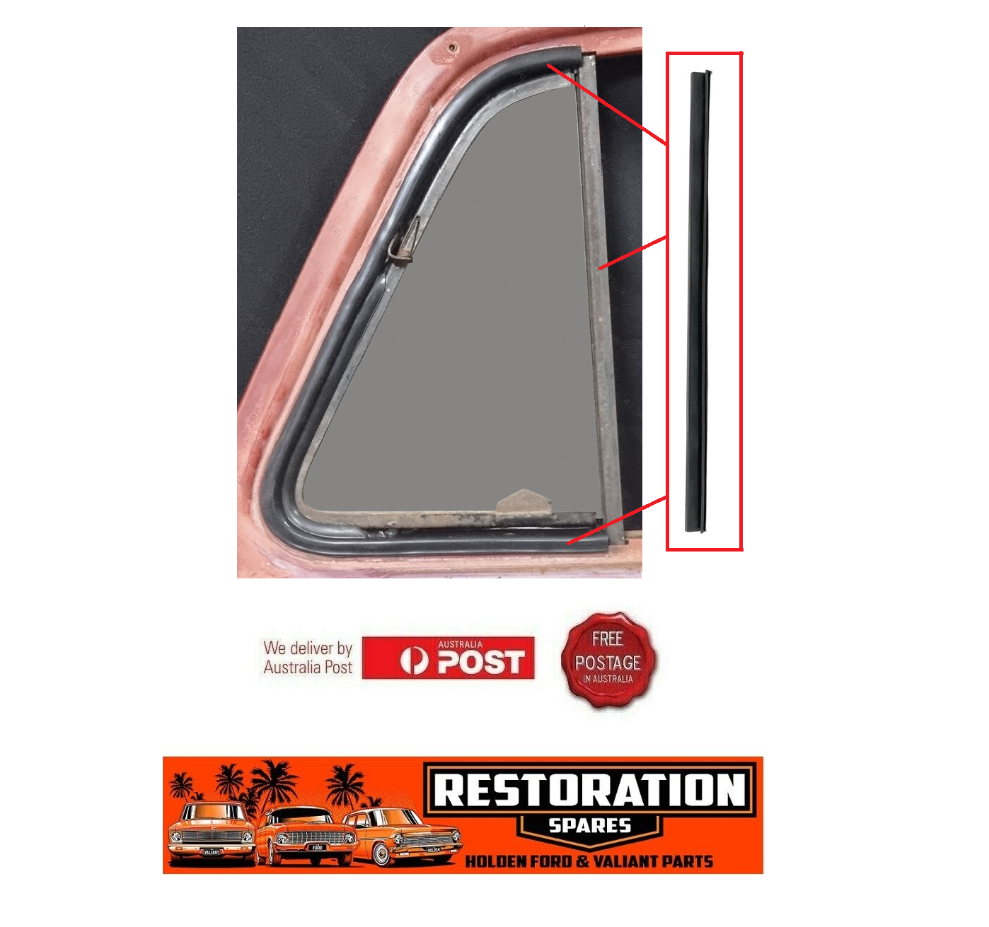 TA TJ BEDFORD TRUCK LEFT HAND SIDE QUARTER GLASS SEAL WITH UPRIGHT SEALS