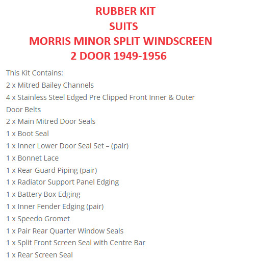 MORRIS MINOR SPLIT WINDSCREEN 2 DOOR RUBBER KIT