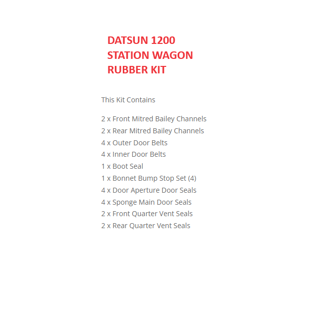 DATSUN 1200 STATION WAGON RUBBER KIT