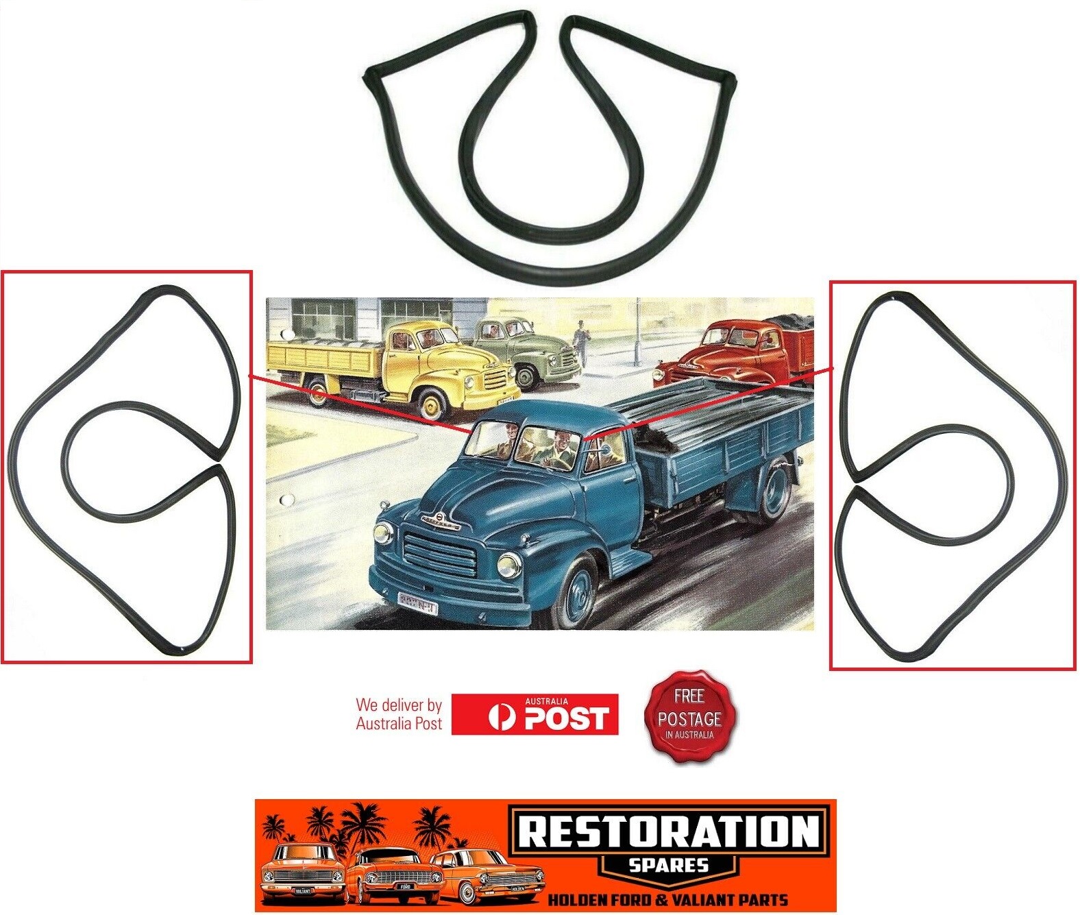 TA BEDFORD TRUCK FRONT SPLIT WINDSCREEN SEALS PAIR (2) AND REAR SCREEN SEAL