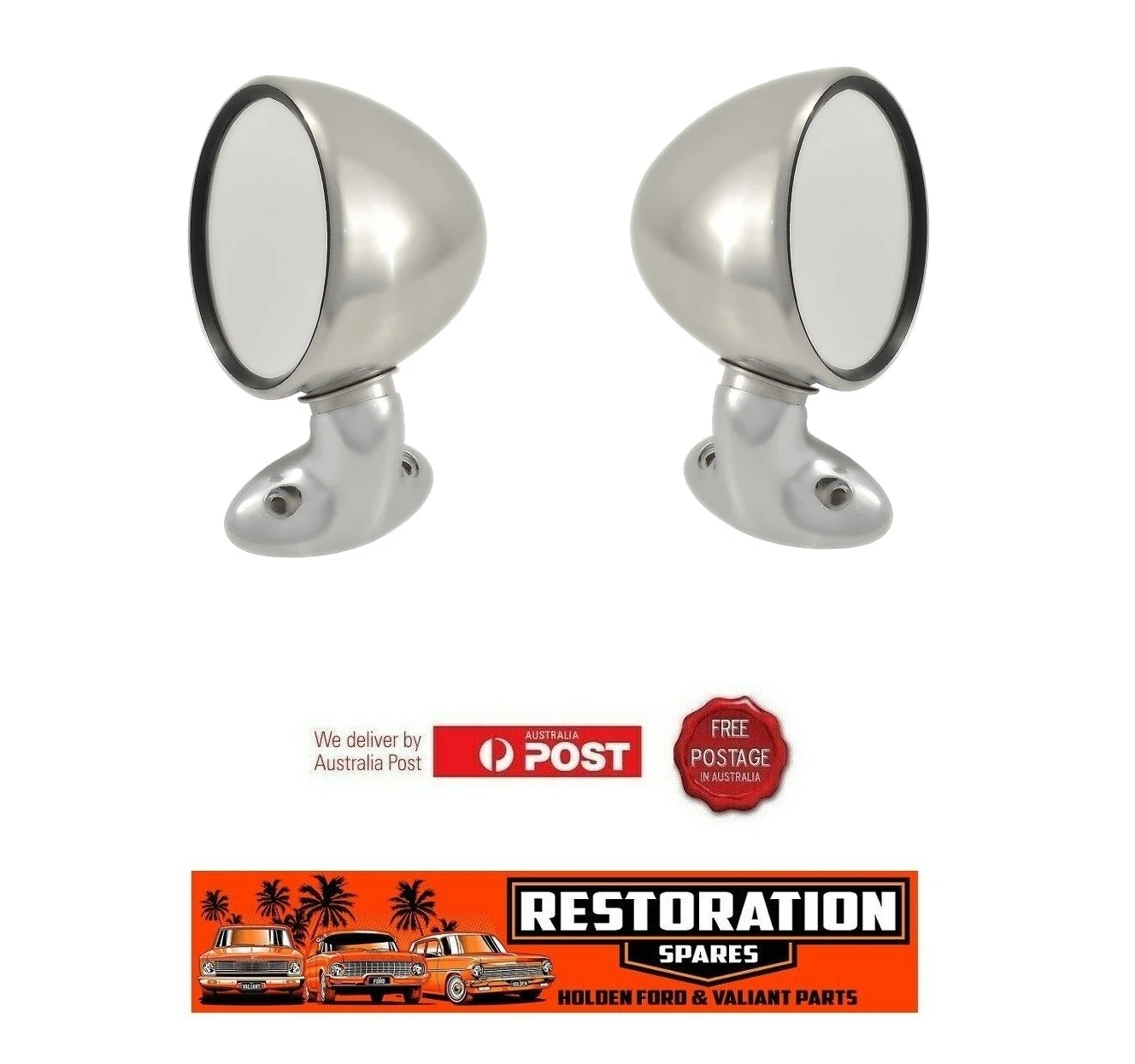 STAINLESS STEEL BULLET DOOR MIRROR WITH SHORT CURVED BASE LEFT AND RIGHT HAND SIDES