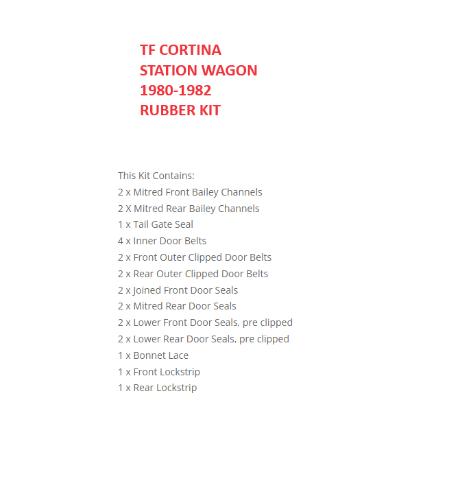 FORD CORTINA TF STATION WAGON RUBBER KIT