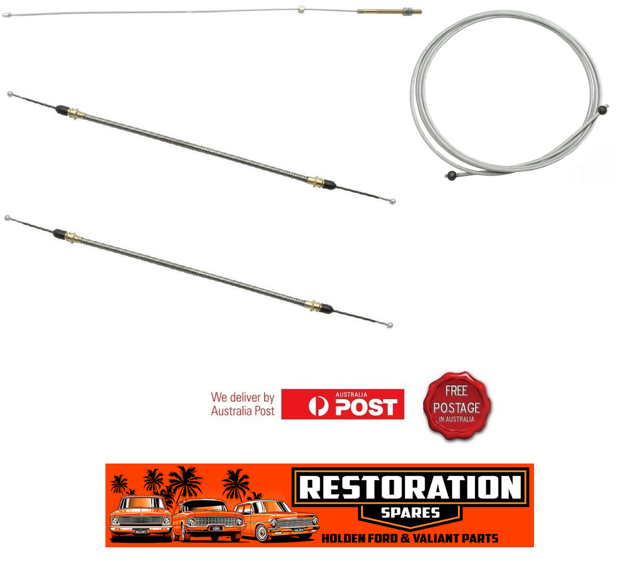 HOLDEN HQ HJ HX DRUM REAR HANDBRAKE CABLE KIT FRONT INTERMEDIATE REAR X 2 WAGON AND STATESMAN