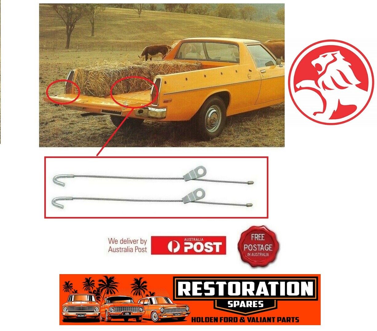 HOLDEN HQ UTE & VAN LOWER TAILGATE LIMIT CABLES 1 PAIR SANDMAN