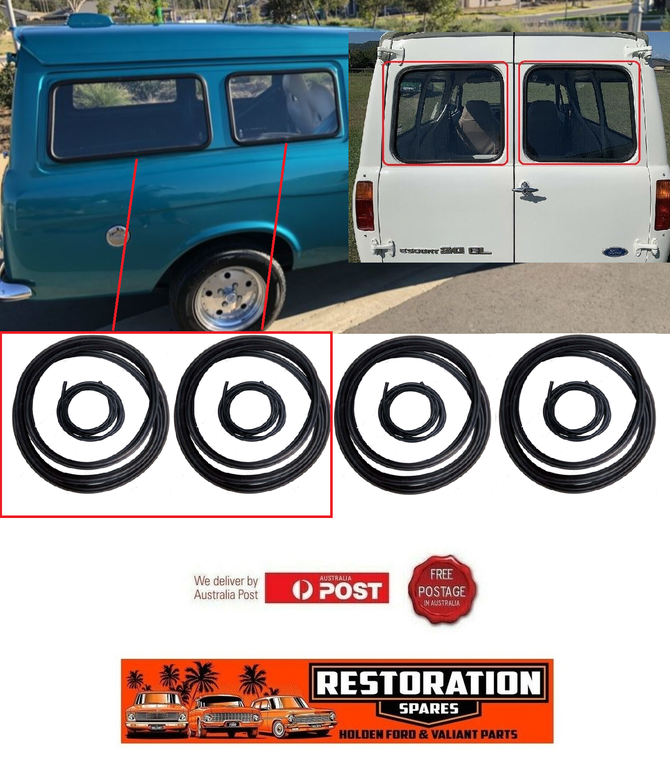 FORD ESCORT MK1 MK2 PANEL VAN CARGO BARN DOOR WINDOW GLASS SEAL (6)