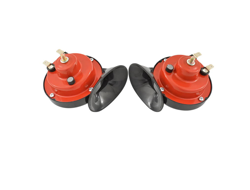TWIN DUEL TONE HORNS 12V RED HOUSINGS