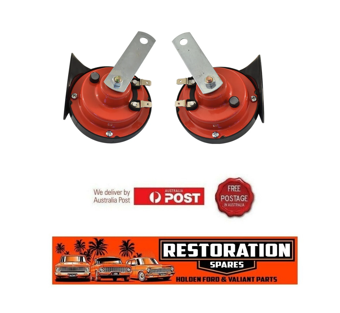 TWIN DUEL TONE HORNS 12V RED HOUSINGS