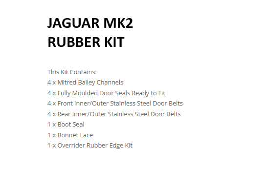 JAGUAR MK2 SEDAN RUBBER KIT see description for contents