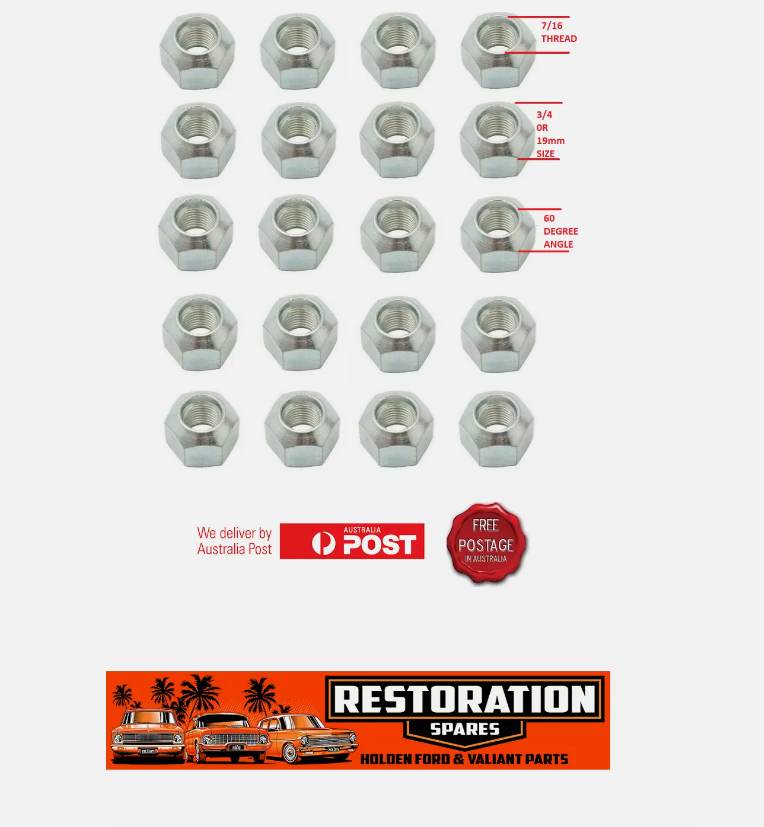 20 WHEEL NUTS 7/16 THREAD 60 DEGREE