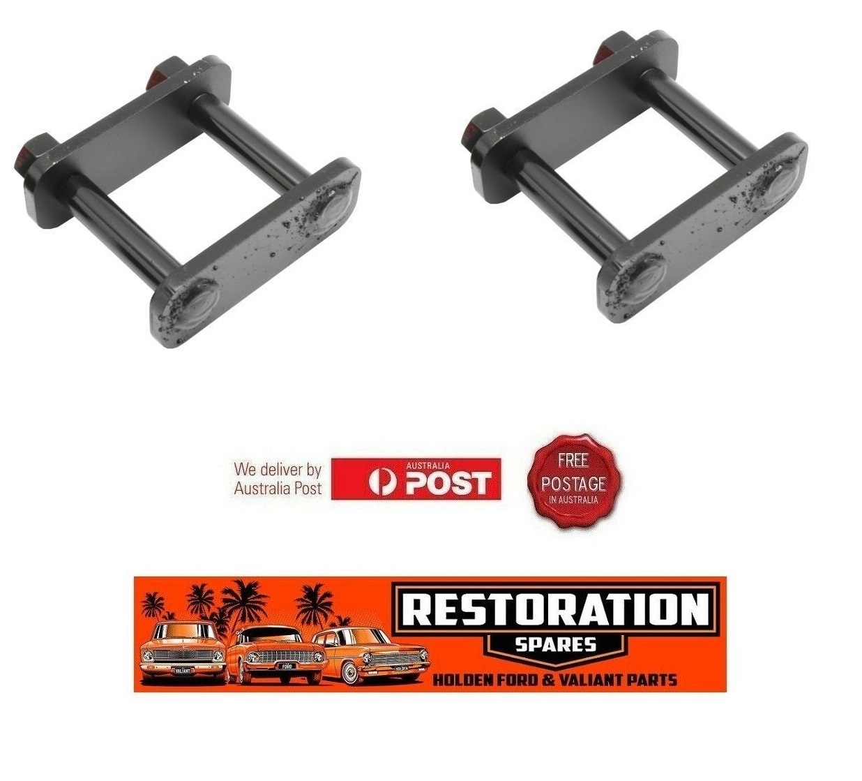 HOLDEN FB EK EH EJ HD HR PAIR (2) REAR SHACKLE SUITS UTE VAN SEDAN WAGON