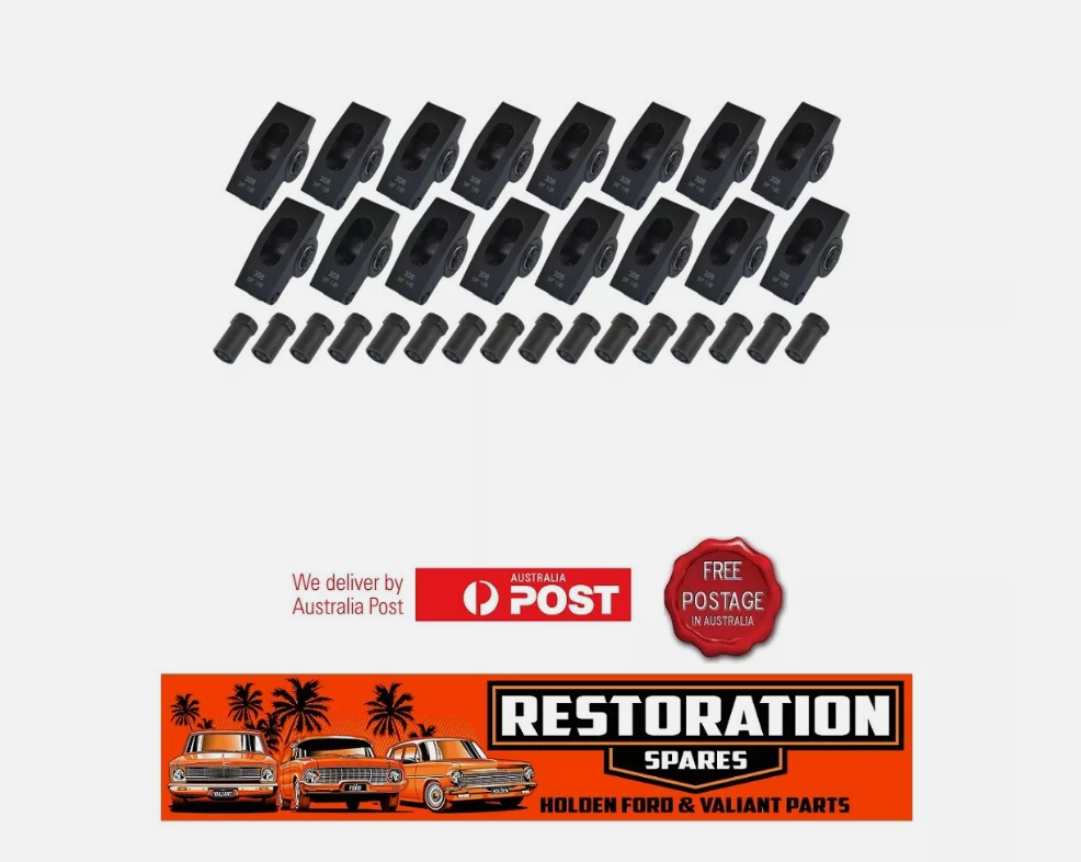 HOLDEN 253 308 BILLET ALUMINUM ROLLER ROCKER KIT WITH POSI LOCKS SUIT 3/8 STUD