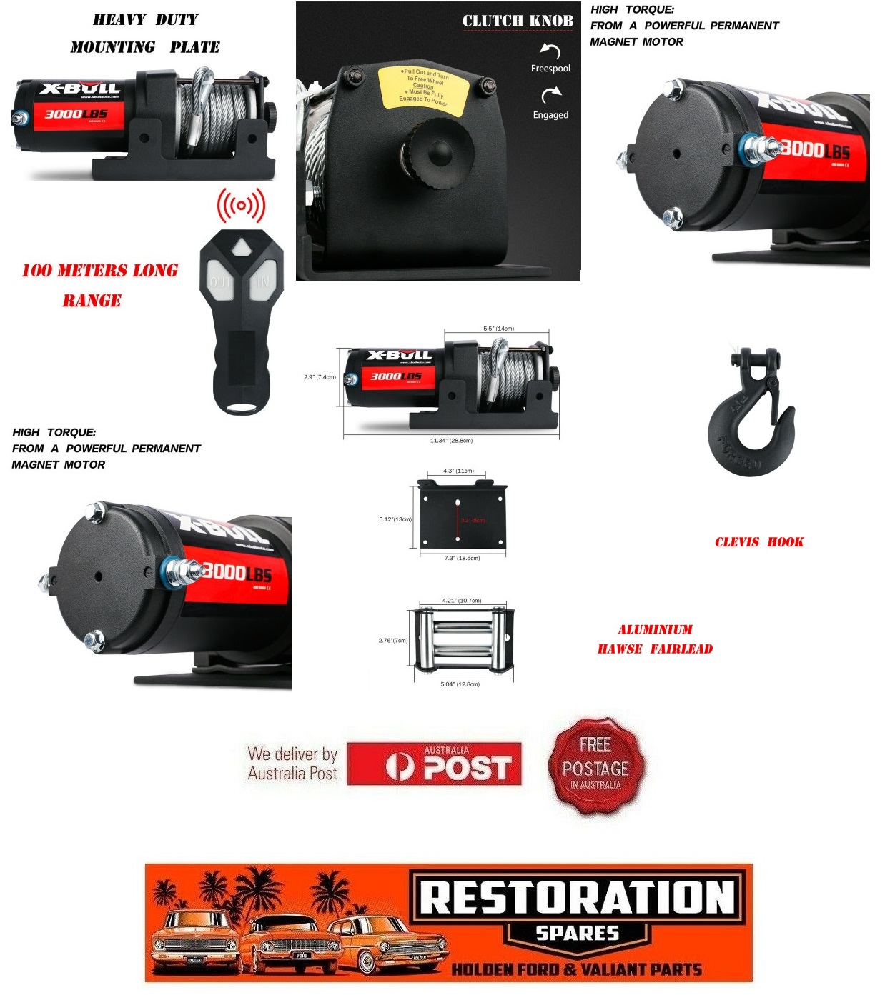 X-BULL Electric Winch 3000lbs/1360kg 12volt STEEL CABLE 4 X 4 BOAT TRAILER