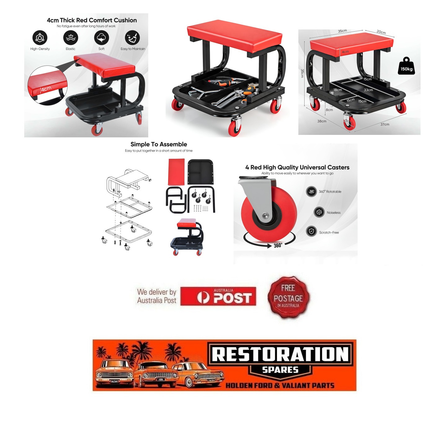 MECHANIC GARAGE CREEPER SEAT WITH TOOL TRAY