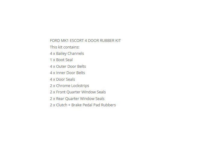 FORD ESCORT 4 door SEDAN MK1 RUBBER KIT