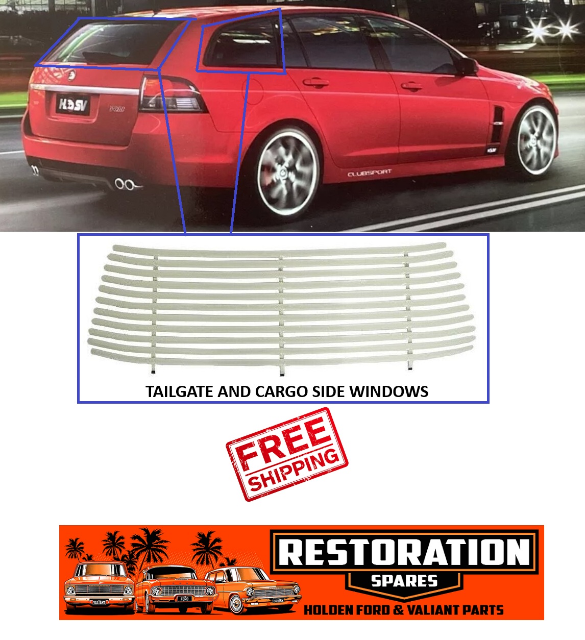 HOLDEN COMMODORE VE VF WAGON CARGO WINDOW X 2 & TAILGATE VENETIAN KIT CREAM