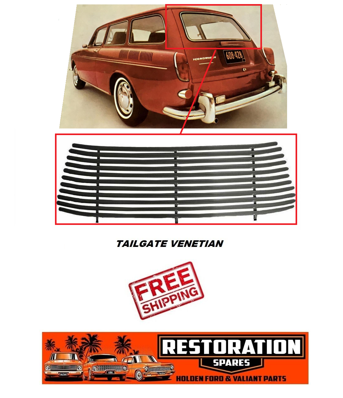 VW VOLKSWAGEN TYPE 3 1962-74 STATION WAGON REAR TAILGATE VENETIAN BLACK IN COLOUR