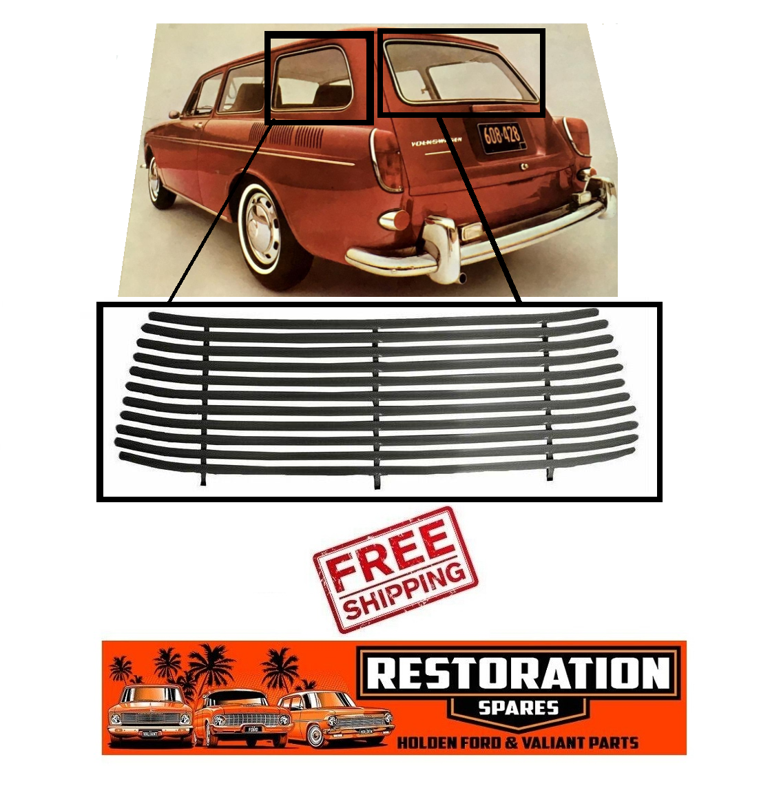 VW VOLKSWAGEN TYPE 3 1962-74 STATION WAGON CARGO SIDE & TAILGATE VENETIAN BLACK