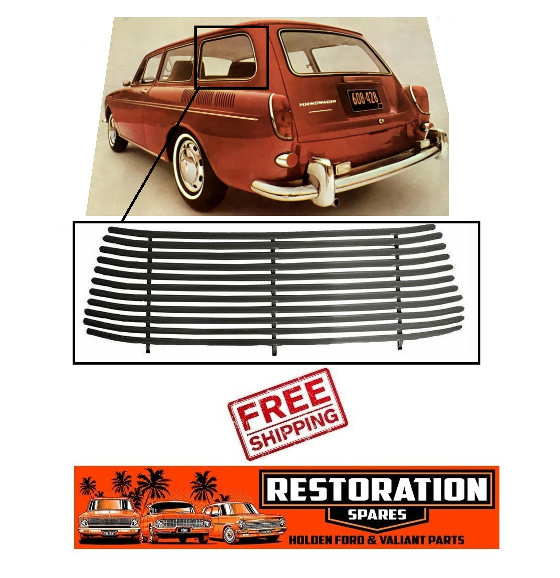 VW VOLKSWAGEN TYPE 3 1962-74 STATION WAGON CARGO SIDE VENETIAN BLACK IN COLOUR