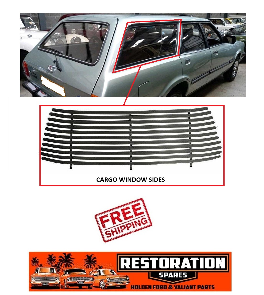 FORD CORTINA TE TF STATION WAGON REAR CARGO WINDOW VENETIAN BLACK IN COLOUR