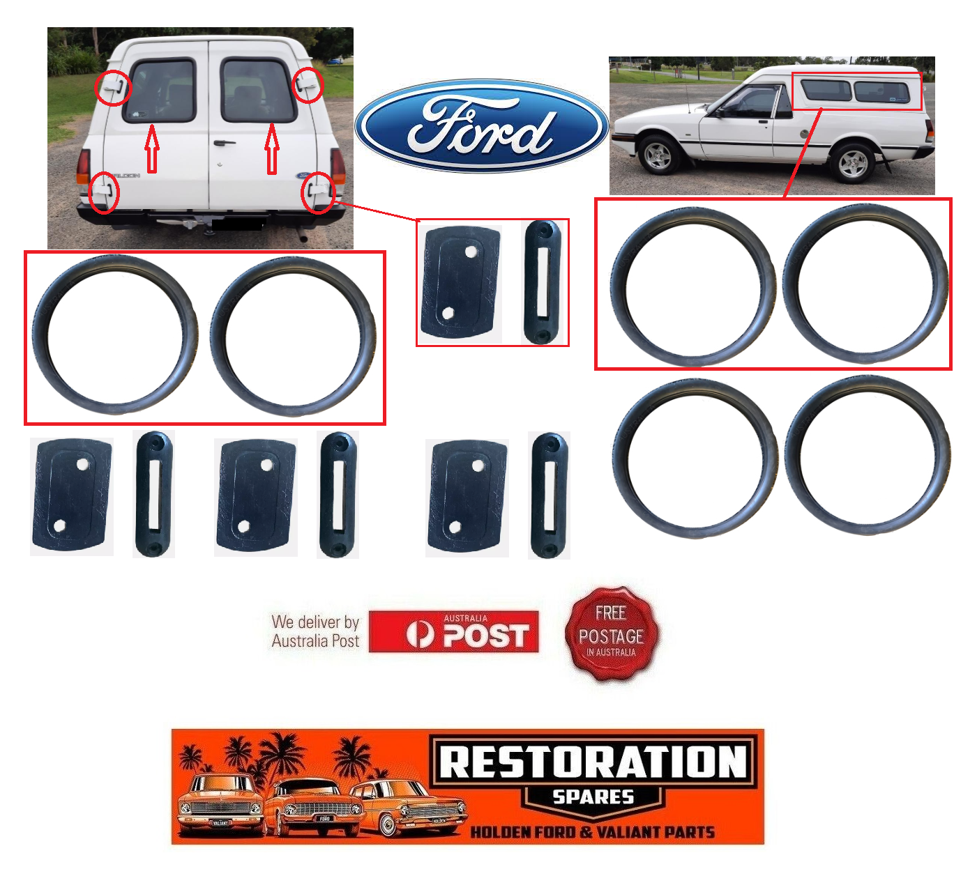 FALCON XD XE XF XG XH PANEL VAN SIDE & BARN DOOR WINDOW SEAL WITH HINGE SEALS