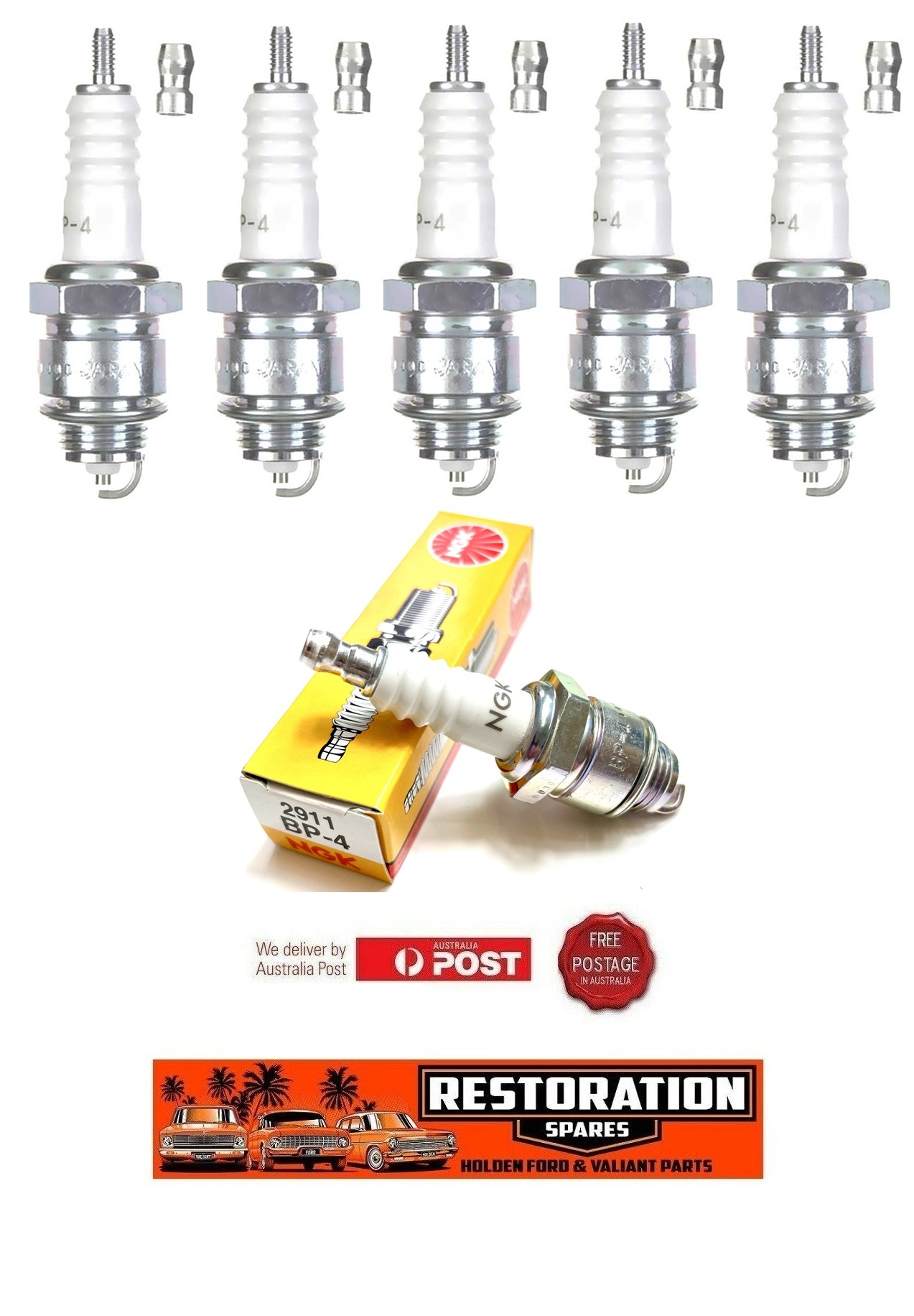 HOLDEN FX FJ FE FC SPARK PLUGS X 6 NGK BP-4 GREY MOTOR