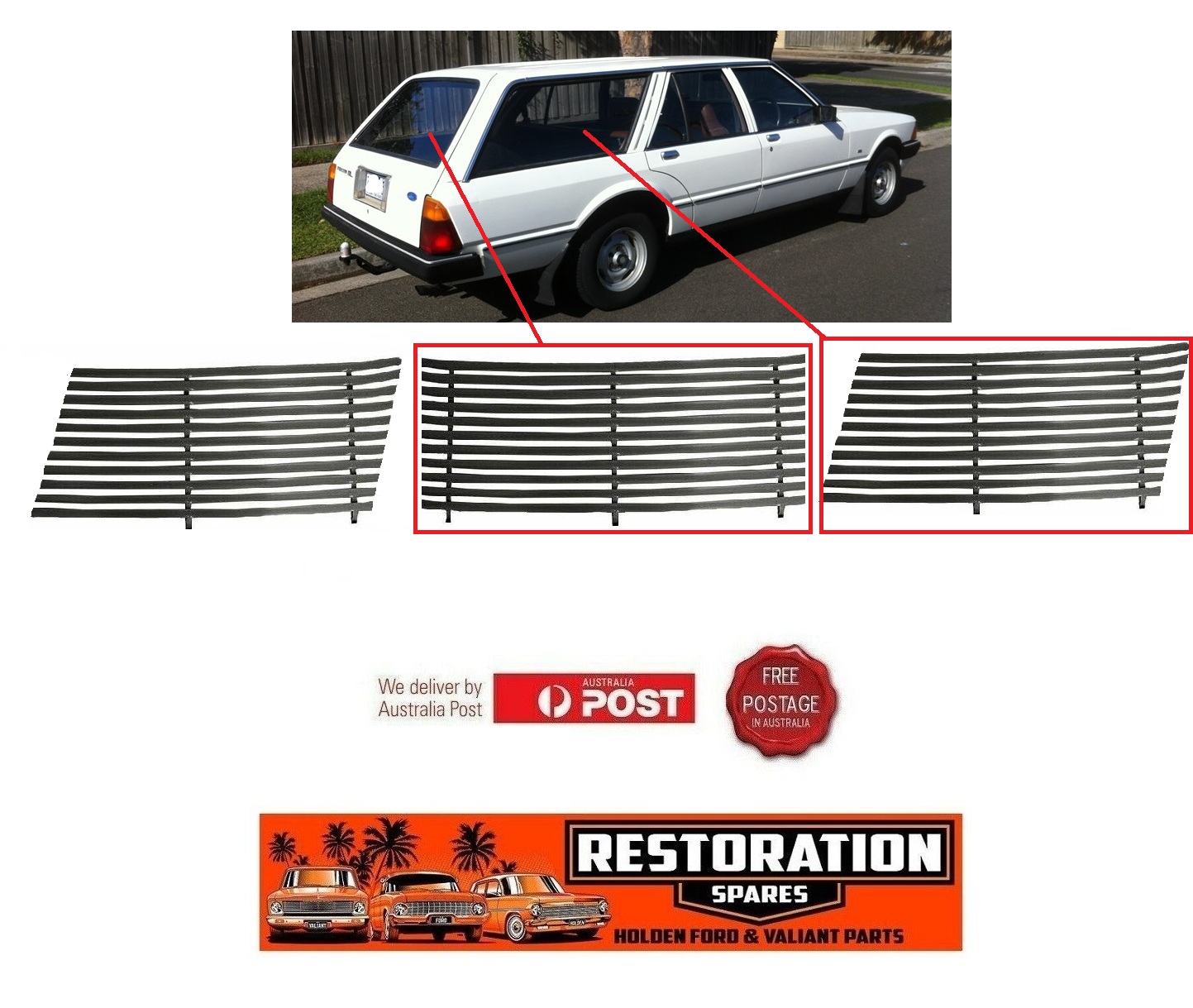 FORD FALCON XD XE XF WAGON 2 X CARGO & TAILGATE WINDOW INTERNAL VENETIAN BLACK