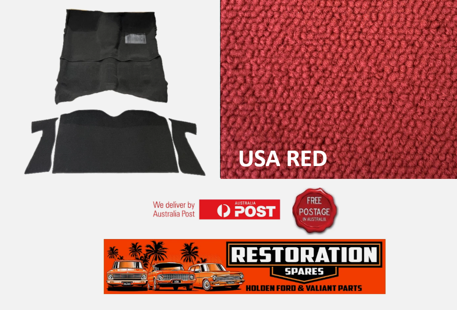HOLDEN HQ HJ HX HZ WB UTE & 1 TON MOULDED USA RED LOOP CARPET KIT F&R + CABWALL