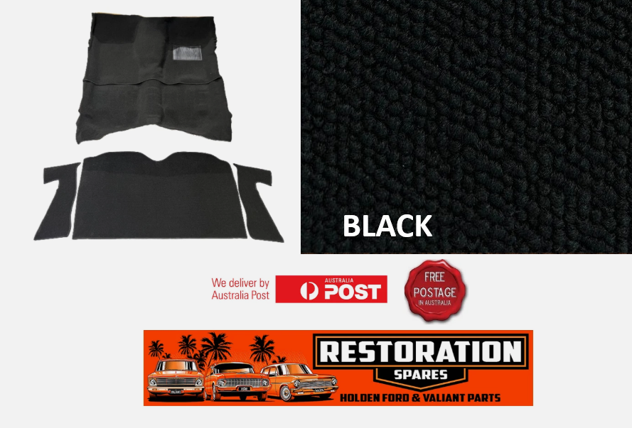 HOLDEN HQ HJ HX HZ WB UTE & 1 TON MOULDED BLACK LOOP CARPET KIT F & R + CABWALL
