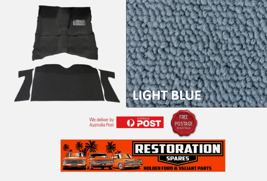 HOLDEN HQ HJ HX HZ WB UTE & 1 TON MOULDED LIGHT BLUE LOOP CARPET KIT F&R + CABWALL