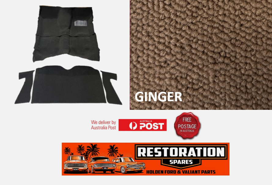 HOLDEN HQ HJ HX HZ WB UTE & 1 TON MOULDED GINGER LOOP CARPET KIT F & R + CABWALL