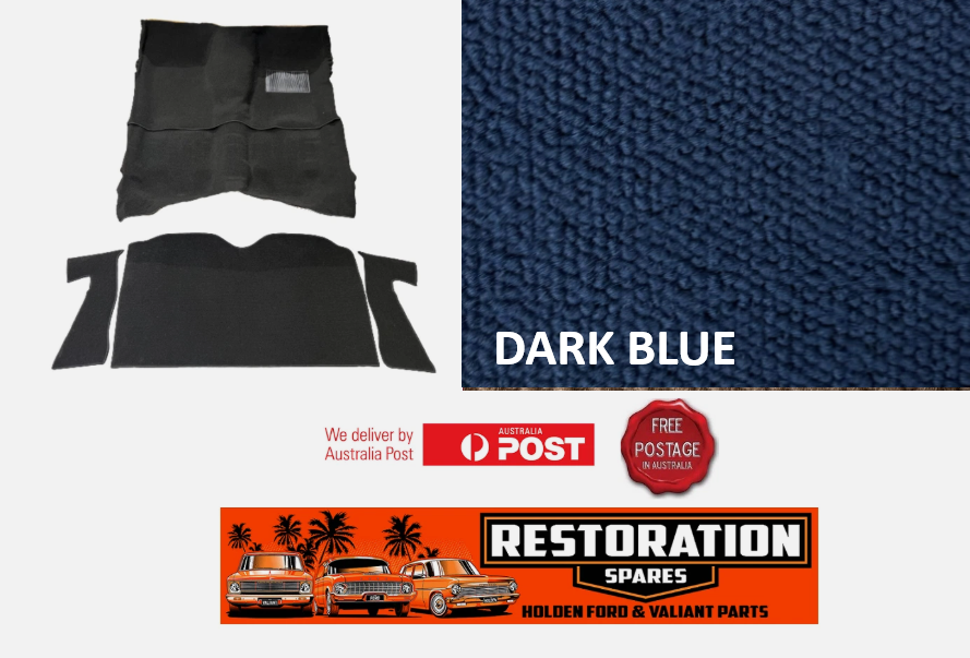 HOLDEN HQ HJ HX HZ WB UTE & 1 TON MOULDED DARK BLUE LOOP CARPET KIT F & R + CABWALL